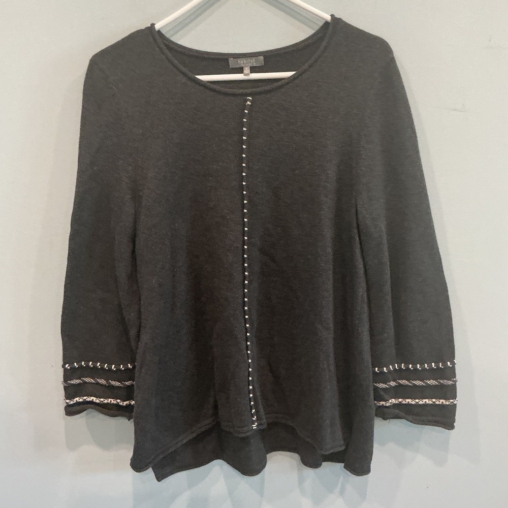 Habitat Womens Embroidered Trim Cotton Sweater M Boho Lagenlook‎ Transitional